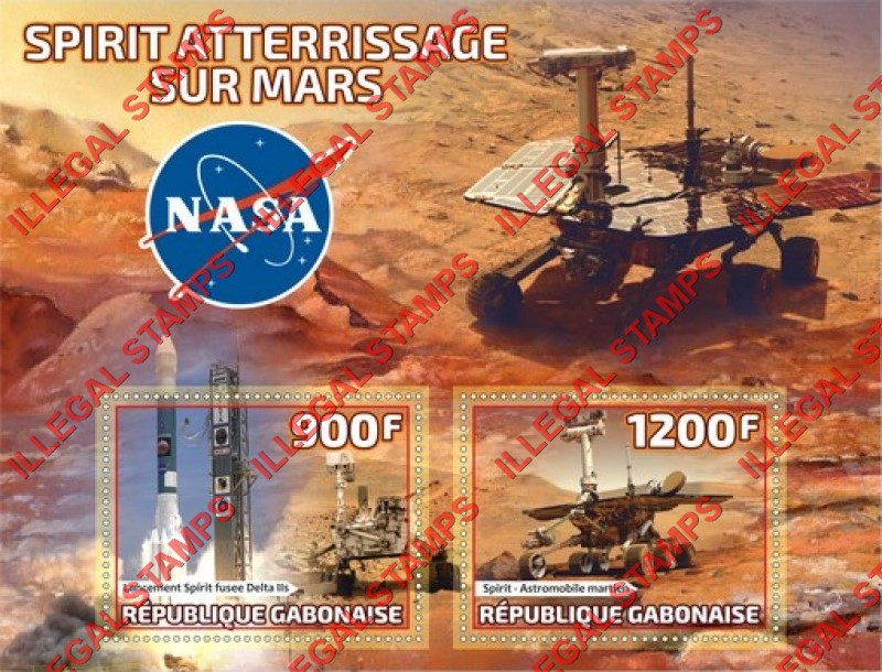 Gabon 2019 Space Spirit Landing on Mars Illegal Stamp Souvenir Sheet of 2 Gabon 2019 Space Spirit Landing on Mars Illegal Stamp Souvenir Sheet of 2