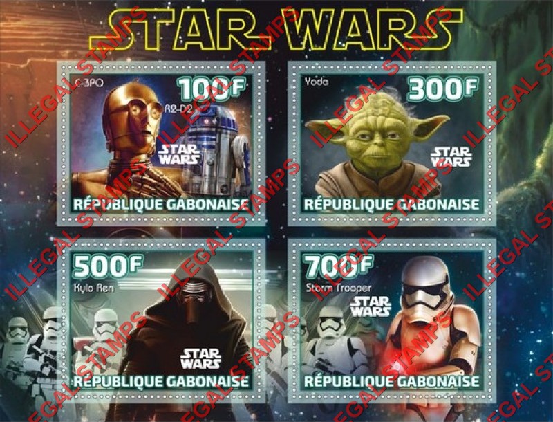 Gabon 2019 Space Star Wars Illegal Stamp Souvenir Sheet of 4 Gabon 2019 Space Star Wars Illegal Stamp Souvenir Sheet of 4