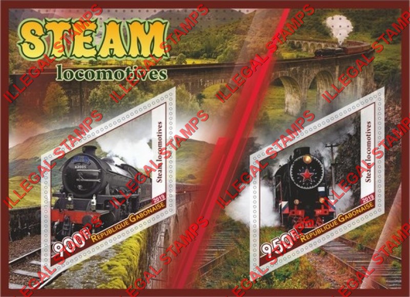 Gabon 2019 Steam Locomotives (different) Illegal Stamp Souvenir Sheet of 2 Gabon 2019 Steam Locomotives (different) Illegal Stamp Souvenir Sheet of 2