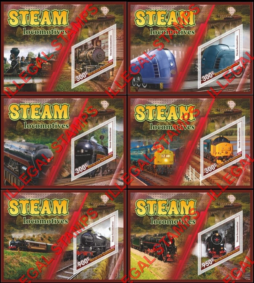 Gabon 2019 Steam Locomotives (different) Illegal Stamp Souvenir Sheets of 1 Gabon 2019 Steam Locomotives (different) Illegal Stamp Souvenir Sheets of 1