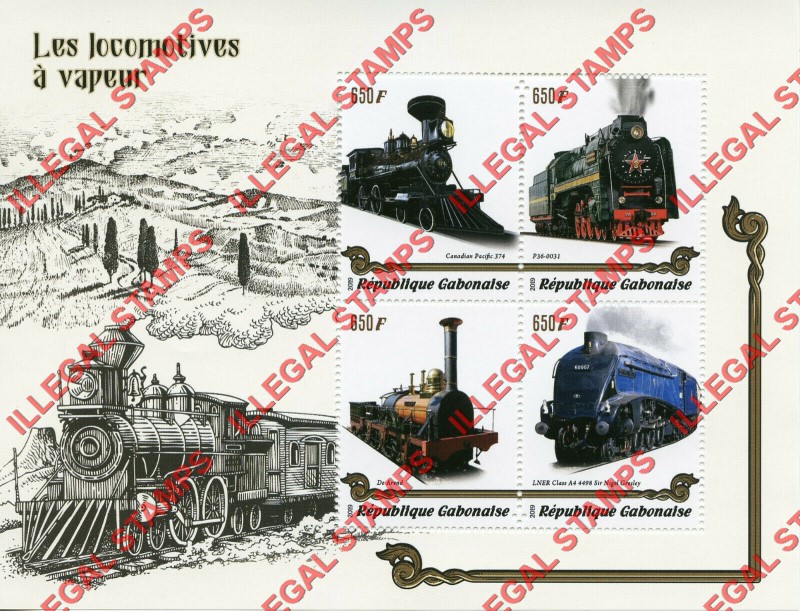 Gabon 2019 Steam Locomotives Illegal Stamp Souvenir Sheet of 4 Gabon 2019 Steam Locomotives Illegal Stamp Souvenir Sheet of 4