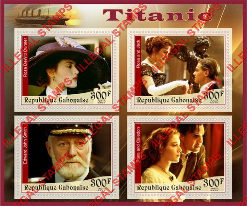 Gabon 2019 Titanic Movie Illegal Stamp Souvenir Sheet of 4 Gabon 2019 Titanic Movie Illegal Stamp Souvenir Sheet of 4