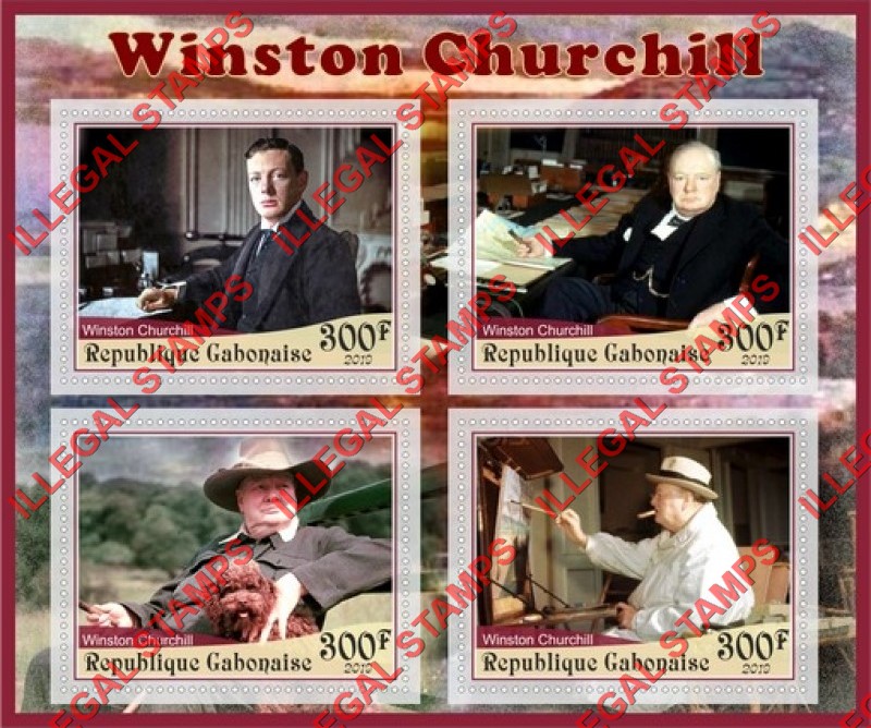 Gabon 2019 Winston Churchill Illegal Stamp Souvenir Sheet of 4 Gabon 2019 Winston Churchill Illegal Stamp Souvenir Sheet of 4