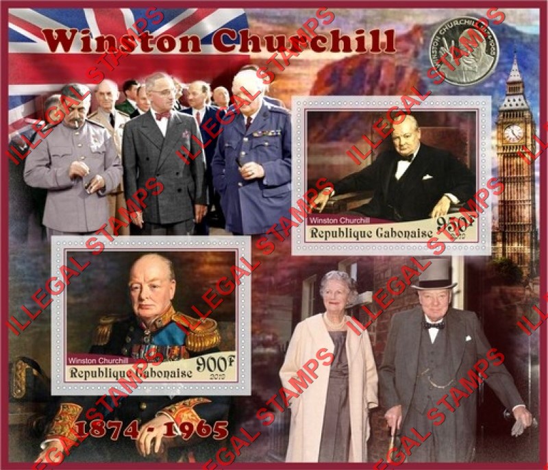 Gabon 2019 Winston Churchill Illegal Stamp Souvenir Sheet of 2 Gabon 2019 Winston Churchill Illegal Stamp Souvenir Sheet of 2