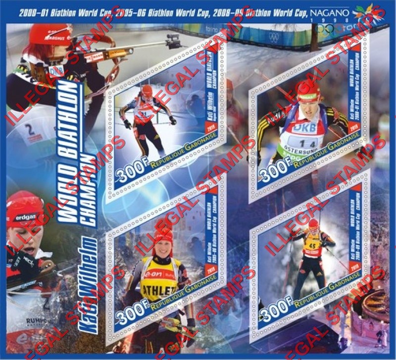 Gabon 2019 World Biathlon Champion Kati Wilhelm Illegal Stamp Souvenir Sheet of 4 Gabon 2019 World Biathlon Champion Kati Wilhelm Illegal Stamp Souvenir Sheet of 4