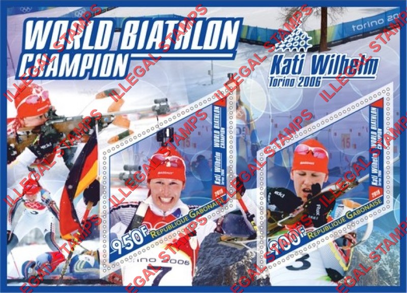 Gabon 2019 World Biathlon Champion Kati Wilhelm Illegal Stamp Souvenir Sheet of 2 Gabon 2019 World Biathlon Champion Kati Wilhelm Illegal Stamp Souvenir Sheet of 2