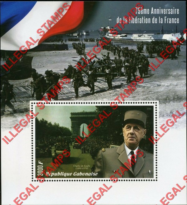 Gabon 2019 World War II Liberation of France Illegal Stamp Souvenir Sheet of 1 Gabon 2019 World War II Liberation of France Illegal Stamp Souvenir Sheet of 1