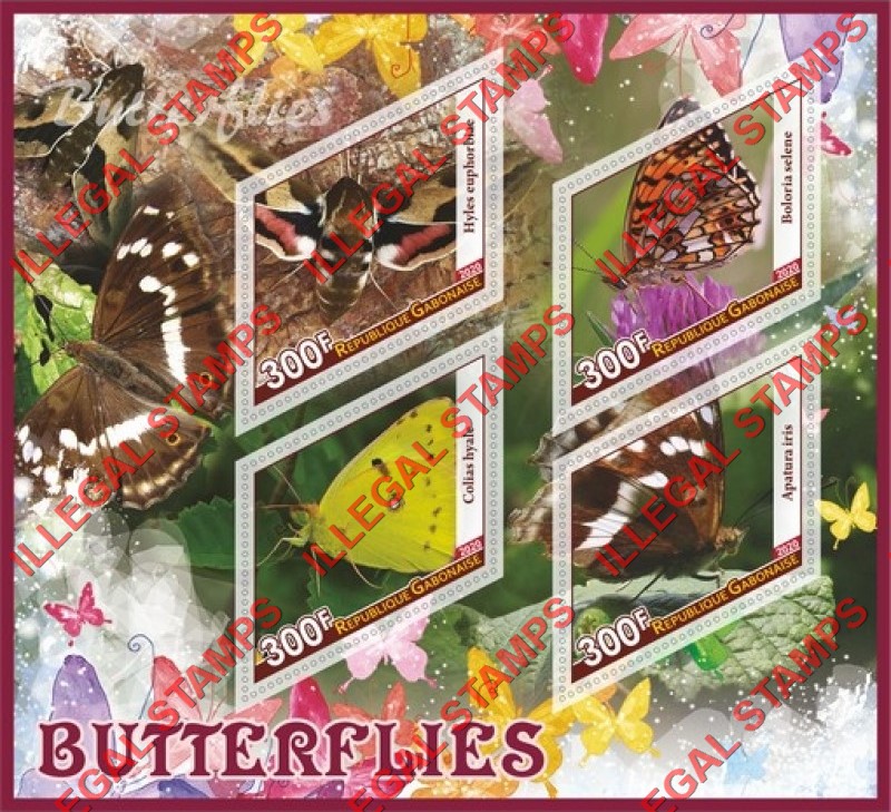 Gabon 2020 Butterflies Illegal Stamp Souvenir Sheet of 4 Gabon 2020 Butterflies Illegal Stamp Souvenir Sheet of 4