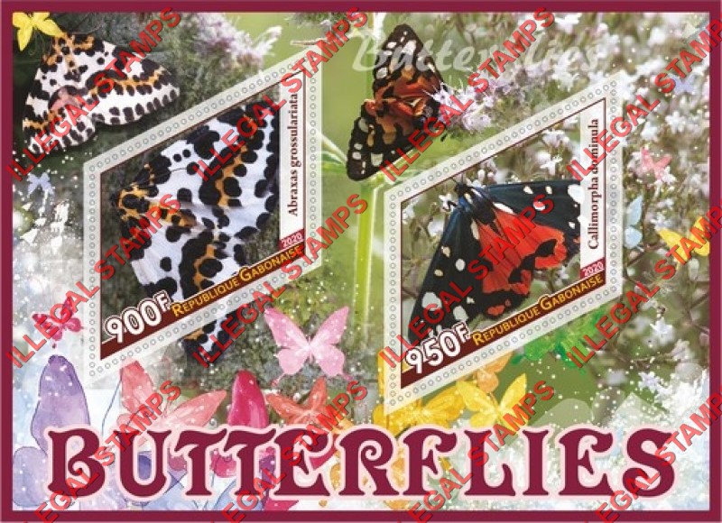 Gabon 2020 Butterflies Illegal Stamp Souvenir Sheet of 2 Gabon 2020 Butterflies Illegal Stamp Souvenir Sheet of 2