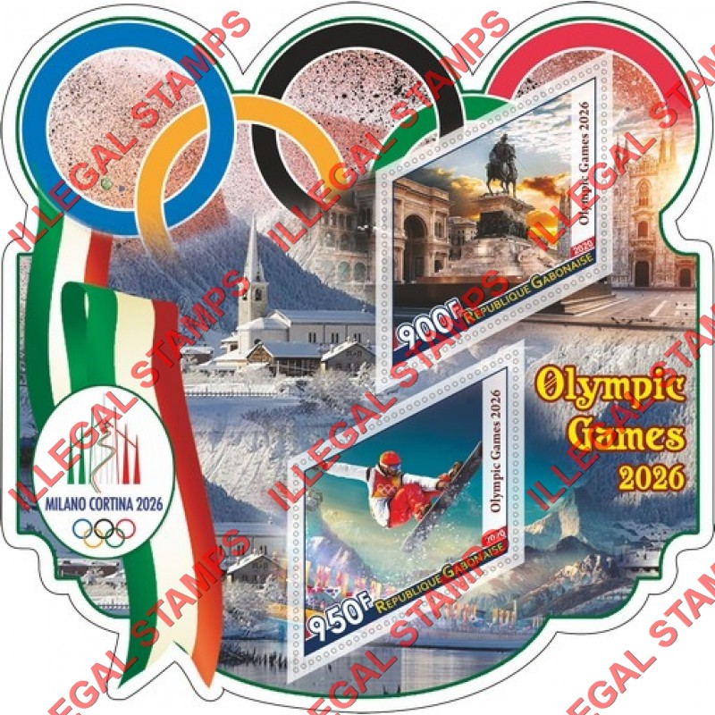Gabon 2020 Olympic Games 2026 Illegal Stamp Souvenir Sheet of 2 Gabon 2020 Olympic Games 2026 Illegal Stamp Souvenir Sheet of 2