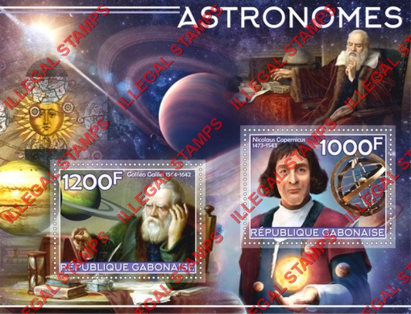 Gabon 2020 Space Astronomers Illegal Stamp Souvenir Sheet of 2 Gabon 2020 Space Astronomers Illegal Stamp Souvenir Sheet of 2