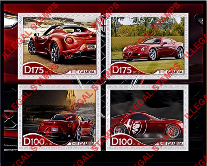 Gambia 2015 Cars Alfa Romeo Illegal Stamp Souvenir Sheet of 4 Gambia 2015 Cars Alfa Romeo Illegal Stamp Souvenir Sheet of 4
