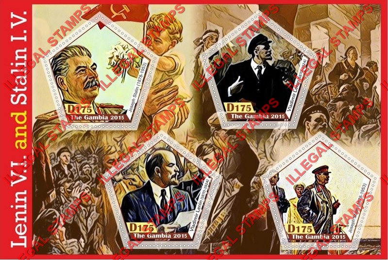Gambia 2015 Lenin and Stalin Illegal Stamp Souvenir Sheet of 4 Gambia 2015 Lenin and Stalin Illegal Stamp Souvenir Sheet of 4