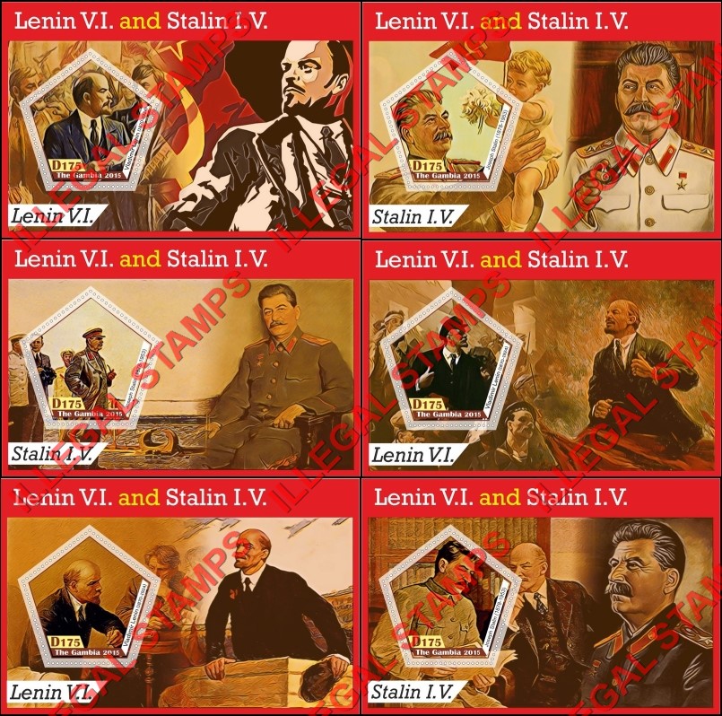Gambia 2015 Lenin and Stalin Illegal Stamp Souvenir Sheets of 1 Gambia 2015 Lenin and Stalin Illegal Stamp Souvenir Sheets of 1