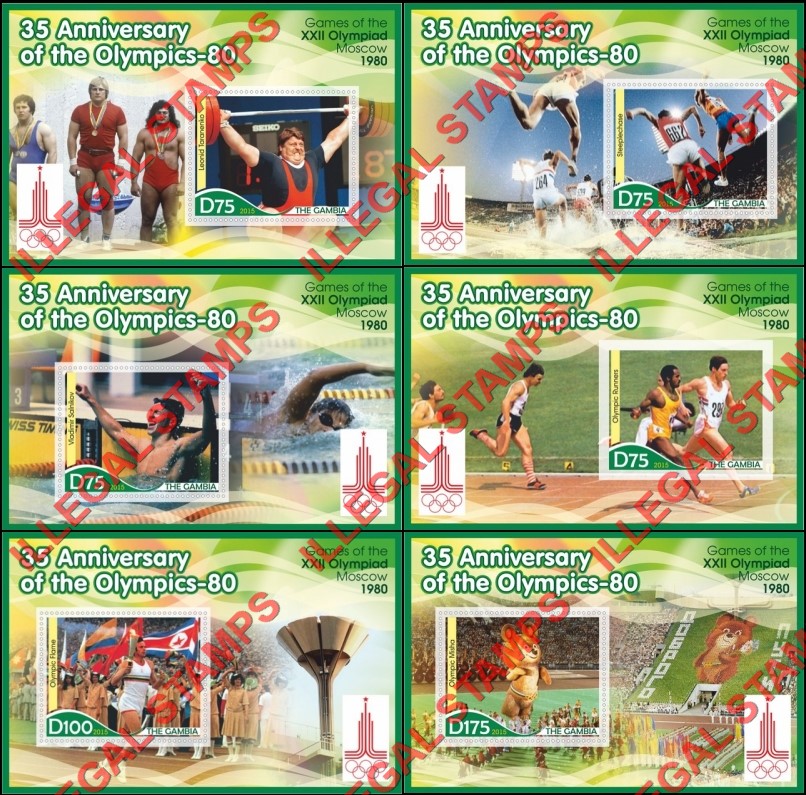 Gambia 2015 35th Anniversary of the 1980 Olympics in Moscow Illegal Stamp Souvenir Sheets of 1 Gambia 2015 35th Anniversary of the 1980 Olympics in Moscow Illegal Stamp Souvenir Sheets of 1