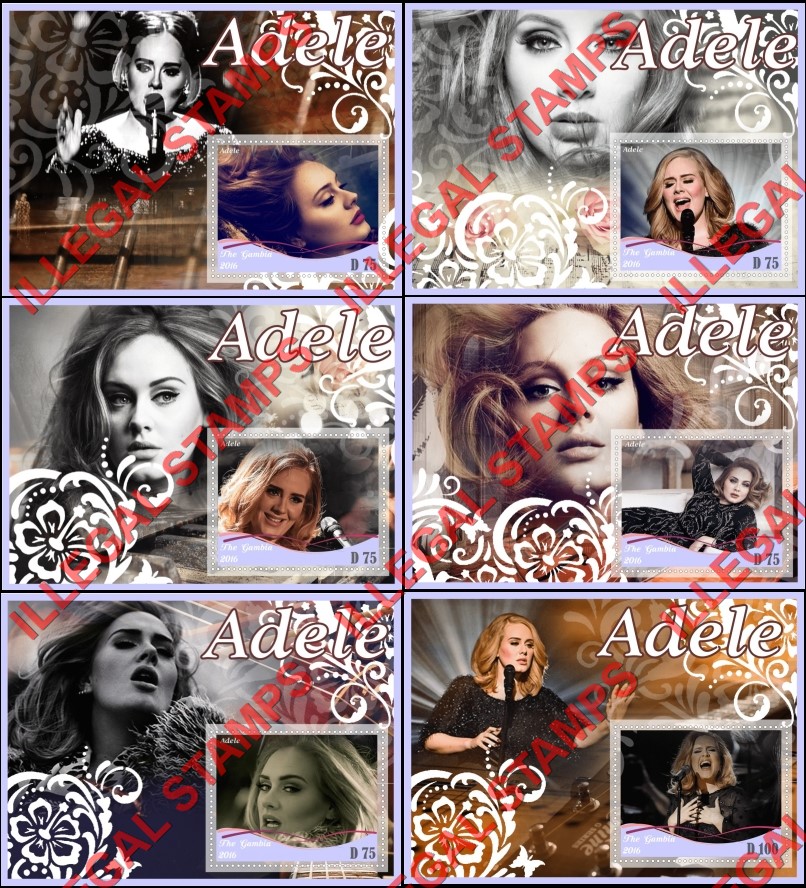 Gambia 2016 Adele Illegal Stamp Souvenir Sheets of 1 Gambia 2016 Adele Illegal Stamp Souvenir Sheets of 1