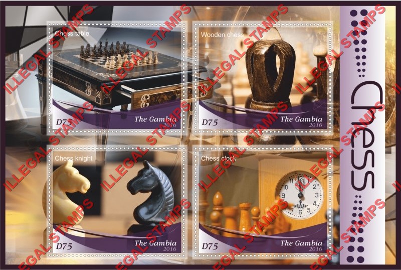 Gambia 2016 Chess Illegal Stamp Souvenir Sheet of 4 Gambia 2016 Chess Illegal Stamp Souvenir Sheet of 4