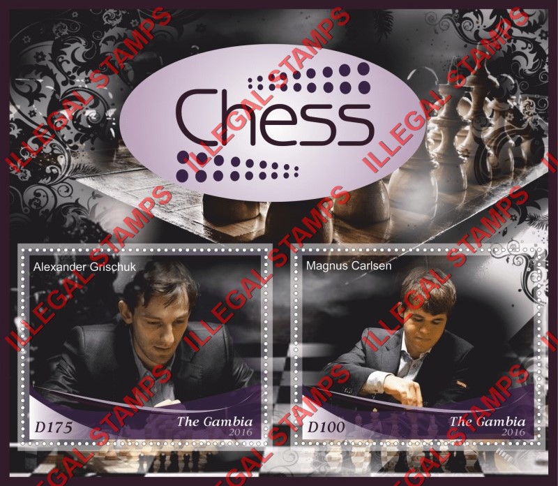 Gambia 2016 Chess Illegal Stamp Souvenir Sheet of 2 Gambia 2016 Chess Illegal Stamp Souvenir Sheet of 2