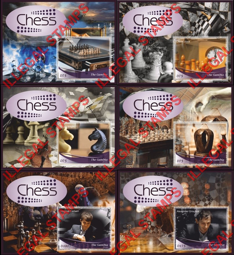 Gambia 2016 Chess Illegal Stamp Souvenir Sheets of 1 Gambia 2016 Chess Illegal Stamp Souvenir Sheets of 1