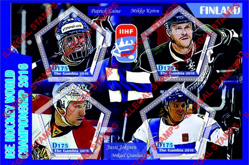 Gambia 2016 Ice Hockey World Championship Finland Illegal Stamp Souvenir Sheet of 4 Gambia 2016 Ice Hockey World Championship Finland Illegal Stamp Souvenir Sheet of 4
