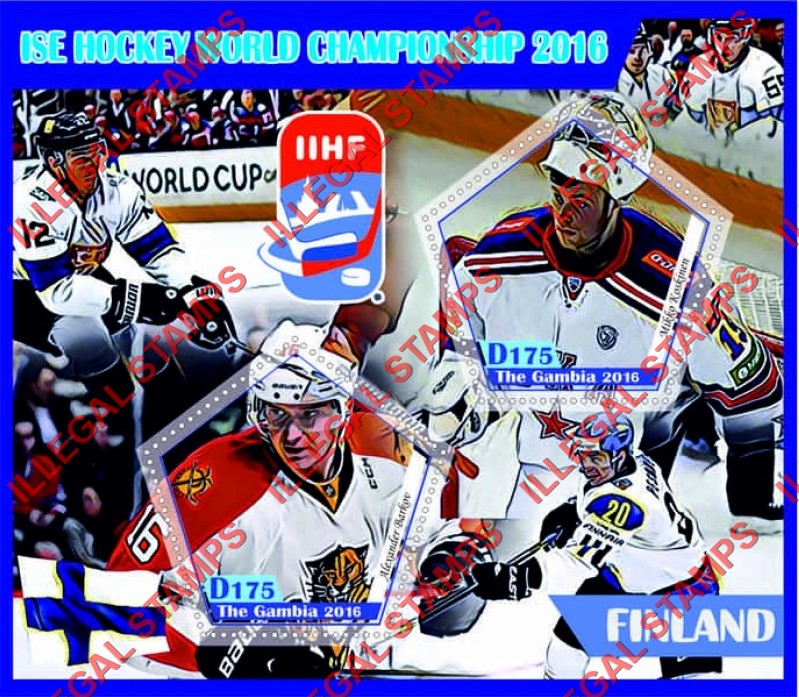 Gambia 2016 Ice Hockey World Championship Finland Illegal Stamp Souvenir Sheet of 2 Gambia 2016 Ice Hockey World Championship Finland Illegal Stamp Souvenir Sheet of 2