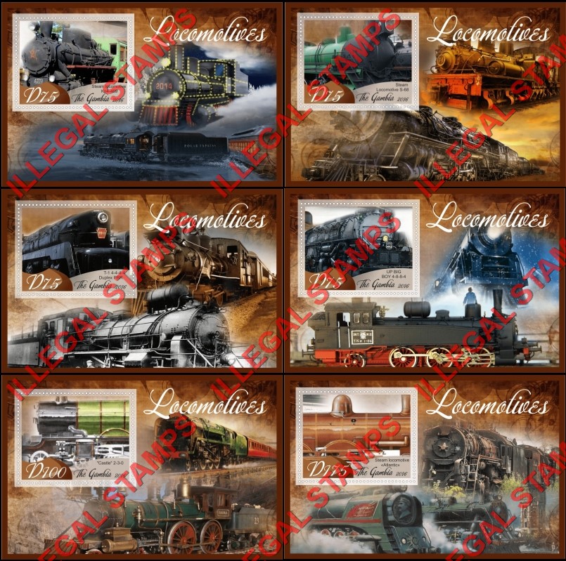 Gambia 2016 Locomotives Illegal Stamp Souvenir Sheets of 1 Gambia 2016 Locomotives Illegal Stamp Souvenir Sheets of 1
