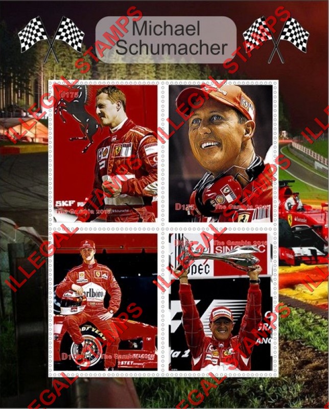 Gambia 2016 Michael Schumacher Auto Racing Illegal Stamp Souvenir Sheet of 4 Gambia 2016 Michael Schumacher Auto Racing Illegal Stamp Souvenir Sheet of 4