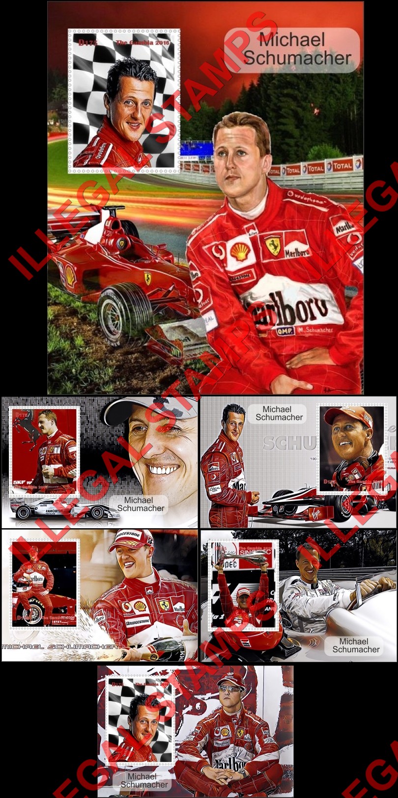 Gambia 2016 Michael Schumacher Auto Racing Illegal Stamp Souvenir Sheets of 1 Gambia 2016 Michael Schumacher Auto Racing Illegal Stamp Souvenir Sheets of 1