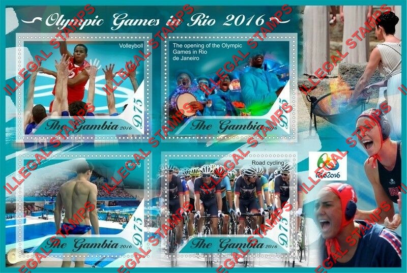 Gambia 2016 Olympic Games in Rio Illegal Stamp Souvenir Sheet of 4 Gambia 2016 Olympic Games in Rio Illegal Stamp Souvenir Sheet of 4