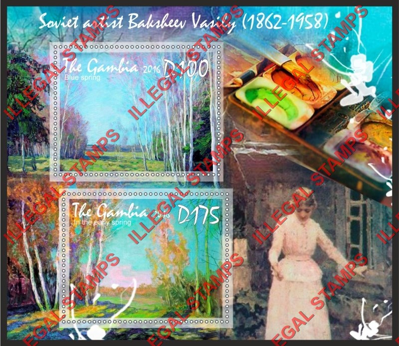 Gambia 2016 Paintings Baksheev Vasily Illegal Stamp Souvenir Sheet of 2 Gambia 2016 Paintings Baksheev Vasily Illegal Stamp Souvenir Sheet of 2