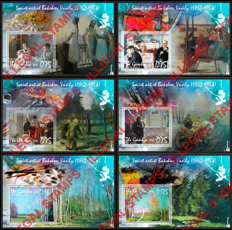 Gambia 2016 Paintings Baksheev Vasily Illegal Stamp Souvenir Sheets of 1 Gambia 2016 Paintings Baksheev Vasily Illegal Stamp Souvenir Sheets of 1