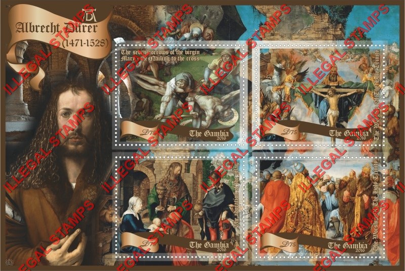 Gambia 2016 Paintings Albrecht Durer Illegal Stamp Souvenir Sheet of 4 Gambia 2016 Paintings Albrecht Durer Illegal Stamp Souvenir Sheet of 4