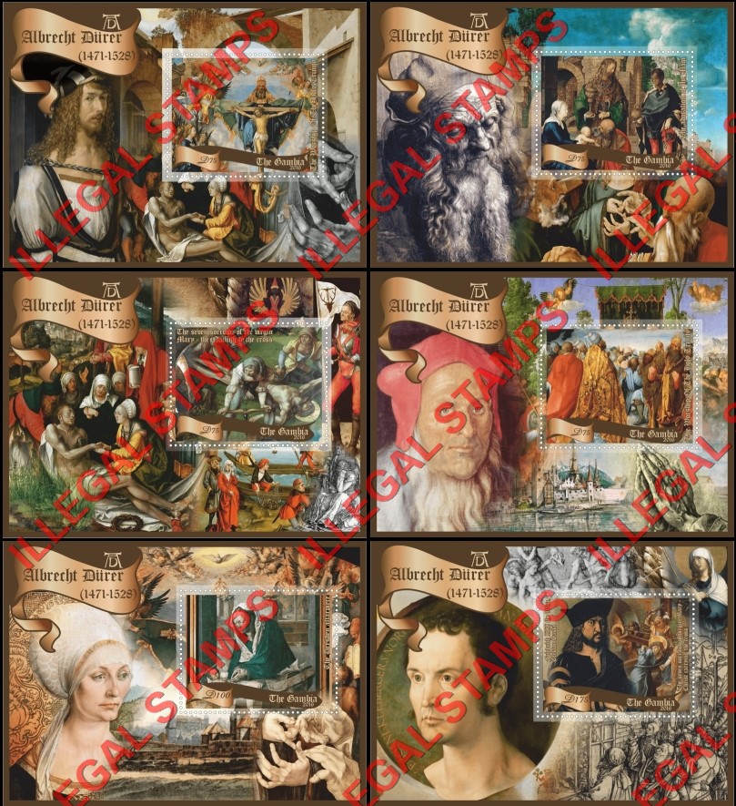 Gambia 2016 Paintings Albrecht Durer Illegal Stamp Souvenir Sheets of 1 Gambia 2016 Paintings Albrecht Durer Illegal Stamp Souvenir Sheets of 1