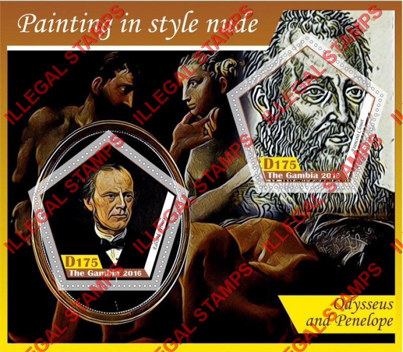 Gambia 2016 Paintings in Style Nude Illegal Stamp Souvenir Sheet of 2 Gambia 2016 Paintings in Style Nude Illegal Stamp Souvenir Sheet of 2