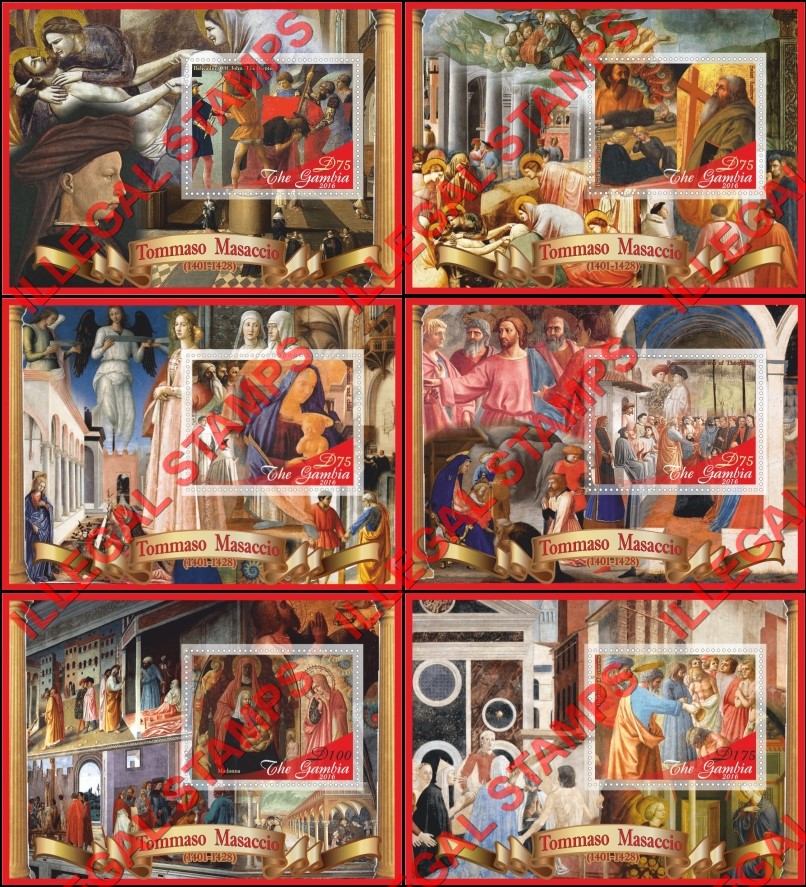 Gambia 2016 Paintings Tommaso Masaccio Illegal Stamp Souvenir Sheets of 1 Gambia 2016 Paintings Tommaso Masaccio Illegal Stamp Souvenir Sheets of 1