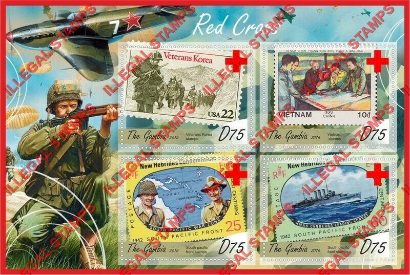 Gambia 2016 Red Cross Stamps on Stamps Illegal Stamp Souvenir Sheet of 4 Gambia 2016 Red Cross Stamps on Stamps Illegal Stamp Souvenir Sheet of 4