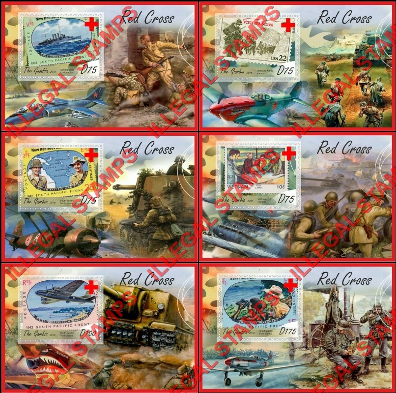 Gambia 2016 Red Cross Stamps on Stamps Illegal Stamp Souvenir Sheets of 1 Gambia 2016 Red Cross Stamps on Stamps Illegal Stamp Souvenir Sheets of 1