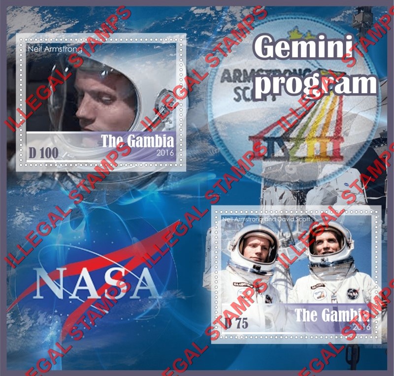 Gambia 2016 Space Gemini Program Illegal Stamp Souvenir Sheet of 2 Gambia 2016 Space Gemini Program Illegal Stamp Souvenir Sheet of 2