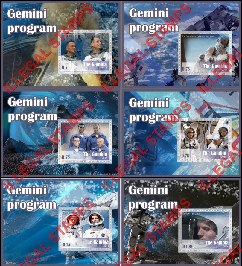 Gambia 2016 Space Gemini Program Illegal Stamp Souvenir Sheets of 1 Gambia 2016 Space Gemini Program Illegal Stamp Souvenir Sheets of 1