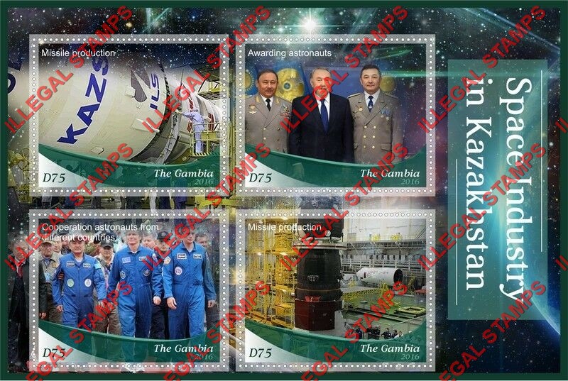 Gambia 2016 Space Industry in Kazakhstan Illegal Stamp Souvenir Sheet of 4 Gambia 2016 Space Industry in Kazakhstan Illegal Stamp Souvenir Sheet of 4