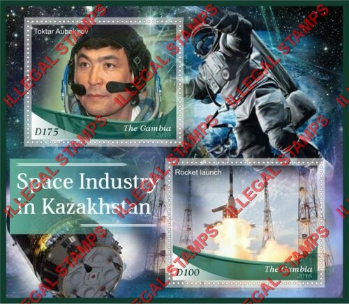 Gambia 2016 Space Industry in Kazakhstan Illegal Stamp Souvenir Sheet of 2 Gambia 2016 Space Industry in Kazakhstan Illegal Stamp Souvenir Sheet of 2