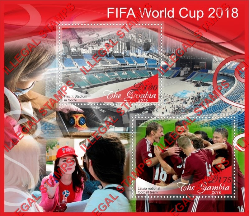 Gambia 2016 World Cup Soccer in Russia 2018 Illegal Stamp Souvenir Sheet of 2 Gambia 2016 World Cup Soccer in Russia 2018 Illegal Stamp Souvenir Sheet of 2