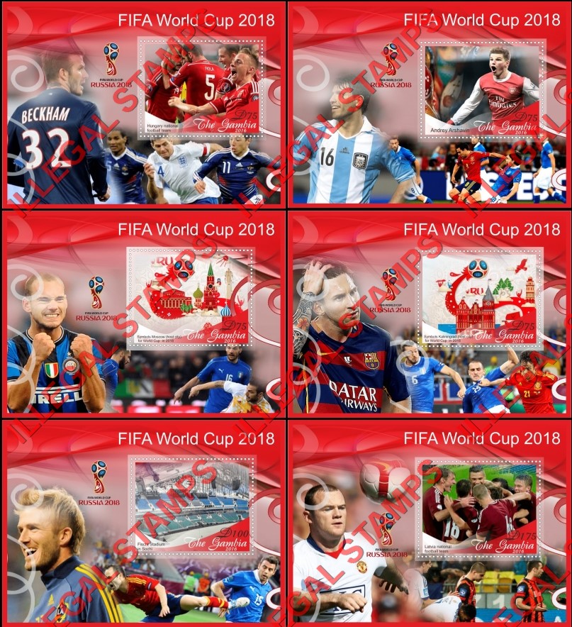 Gambia 2016 World Cup Soccer in Russia 2018 Illegal Stamp Souvenir Sheets of 1 Gambia 2016 World Cup Soccer in Russia 2018 Illegal Stamp Souvenir Sheets of 1