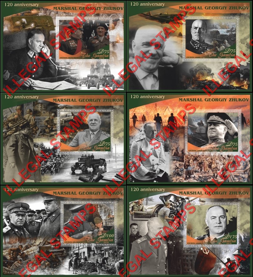 Gambia 2016 Marshal Georgiy Zhukov Illegal Stamp Souvenir Sheets of 1 Gambia 2016 Marshal Georgiy Zhukov Illegal Stamp Souvenir Sheets of 1