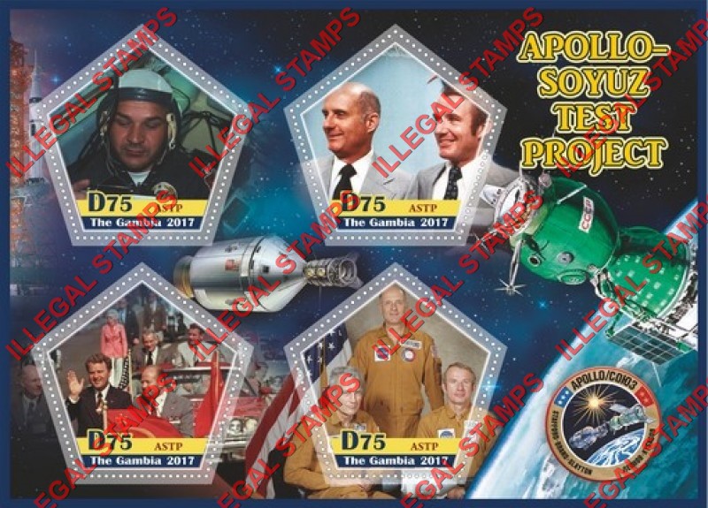 Gambia 2017 Apollo Soyuz Test Project Illegal Stamp Souvenir Sheet of 4 Gambia 2017 Apollo Soyuz Test Project Illegal Stamp Souvenir Sheet of 4