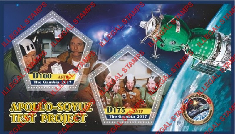 Gambia 2017 Apollo Soyuz Test Project Illegal Stamp Souvenir Sheet of 2 Gambia 2017 Apollo Soyuz Test Project Illegal Stamp Souvenir Sheet of 2