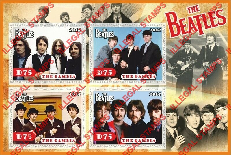 Gambia 2017 The Beatles Illegal Stamp Souvenir Sheet of 4 Gambia 2017 The Beatles Illegal Stamp Souvenir Sheet of 4
