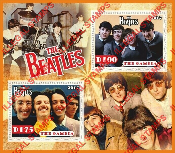 Gambia 2017 The Beatles Illegal Stamp Souvenir Sheet of 2 Gambia 2017 The Beatles Illegal Stamp Souvenir Sheet of 2
