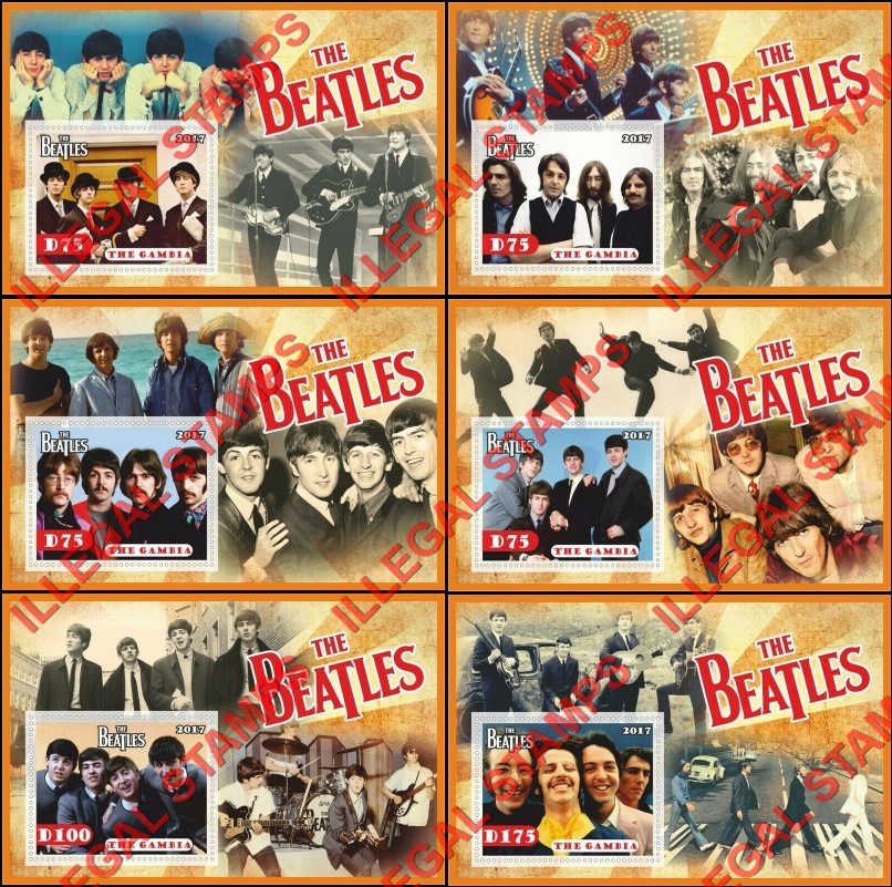 Gambia 2017 The Beatles Illegal Stamp Souvenir Sheets of 1 Gambia 2017 The Beatles Illegal Stamp Souvenir Sheets of 1