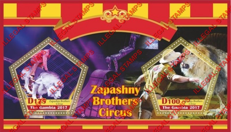 Gambia 2017 Circus Illegal Stamp Souvenir Sheet of 2 Gambia 2017 Circus Illegal Stamp Souvenir Sheet of 2